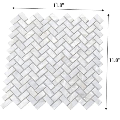 Art3d 12"x12" Mother of Pearl Tile Rectangle White with Seams (10-Pack)