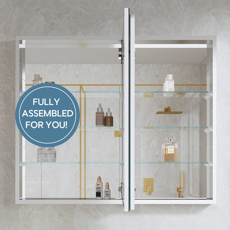 36''W X 30''H Recessed Or Surface Wall Mount Bathroom Medicine Cabinet With Adjustable Glass Shelves
