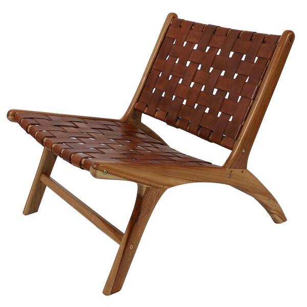Roy Teak Wood Leather Strap Chair Overstock 28387273 2 x 2 oak for legs. roy teak wood leather strap chair