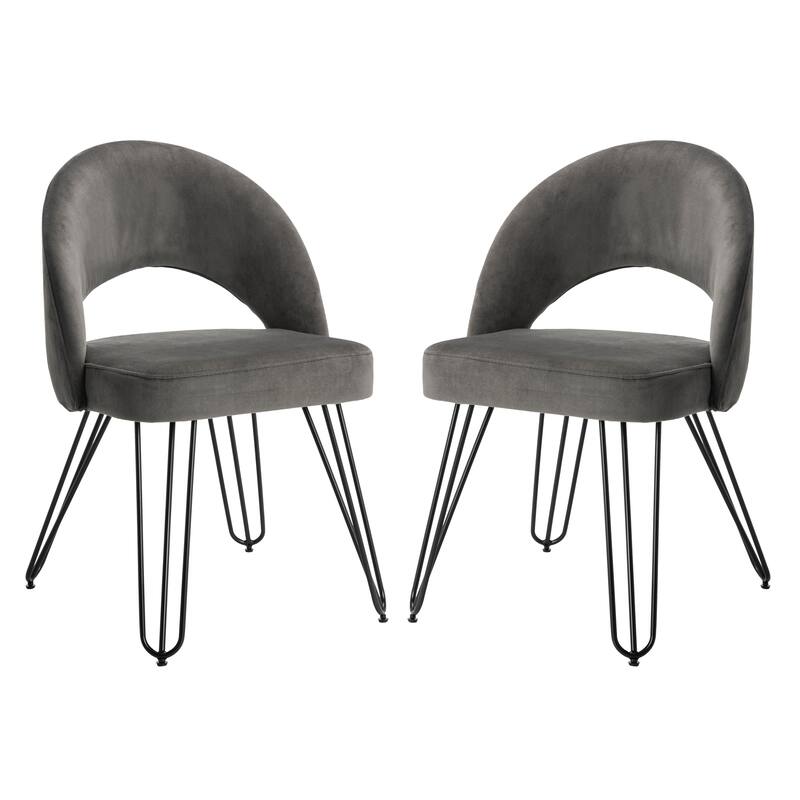SAFAVIEH Jora Velvet Retro Dark Grey Side Chair (Set of 2) - 21.3" x 24.3" x 31.8"