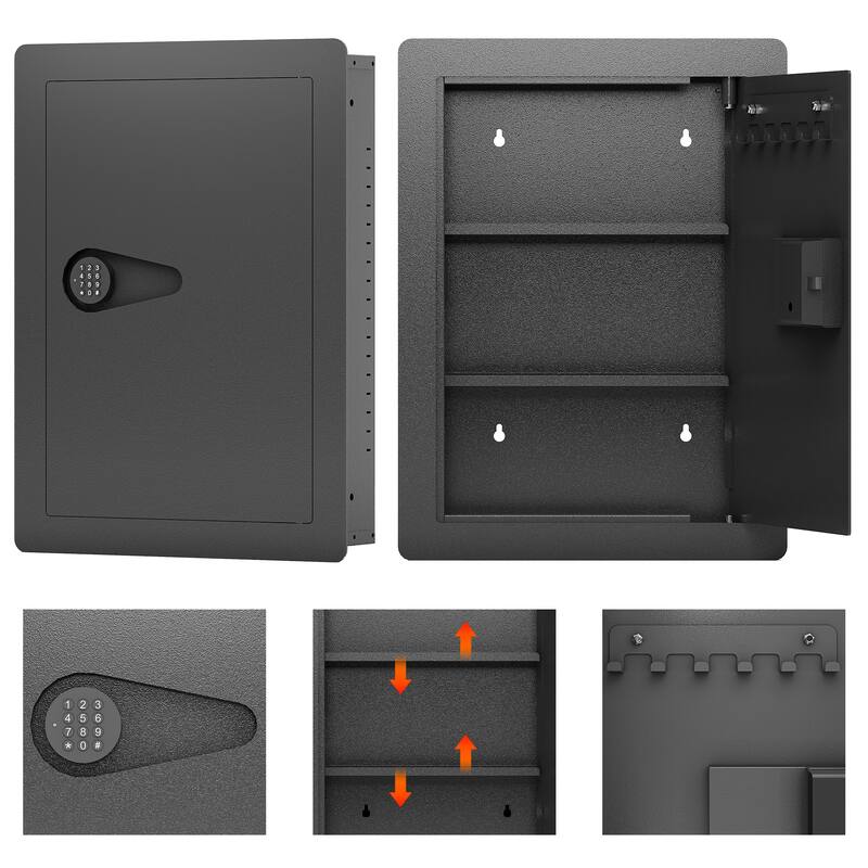 Anmytek Hidden In Wall Safe with Digital Keypad Black Security Gun Safe for Firearms