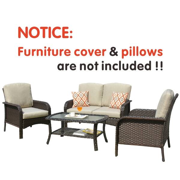 Shop Ovios 4 Pcs Patio Furniture Sets Water Resistant Wicker Deep
