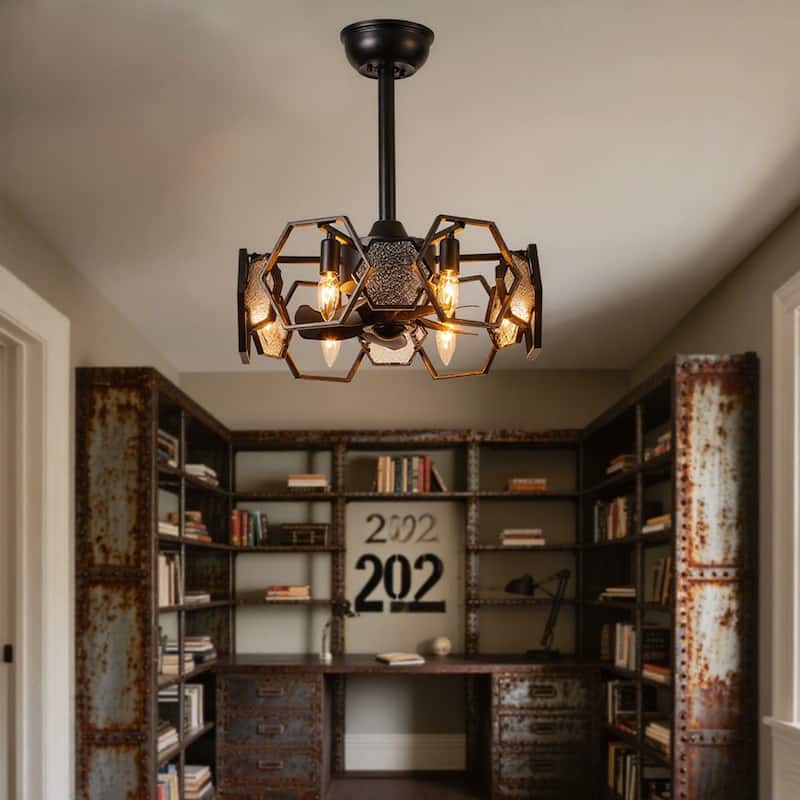 Bella Depot 19" Indoor Industrial Ceiling Fan with Light and Remote - Black