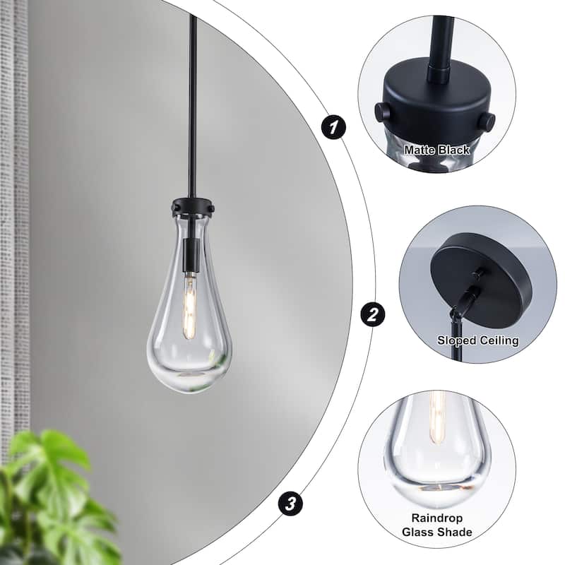 Starsky 1-Light Teardrop Modern Clear Raindrop Glass Pendant