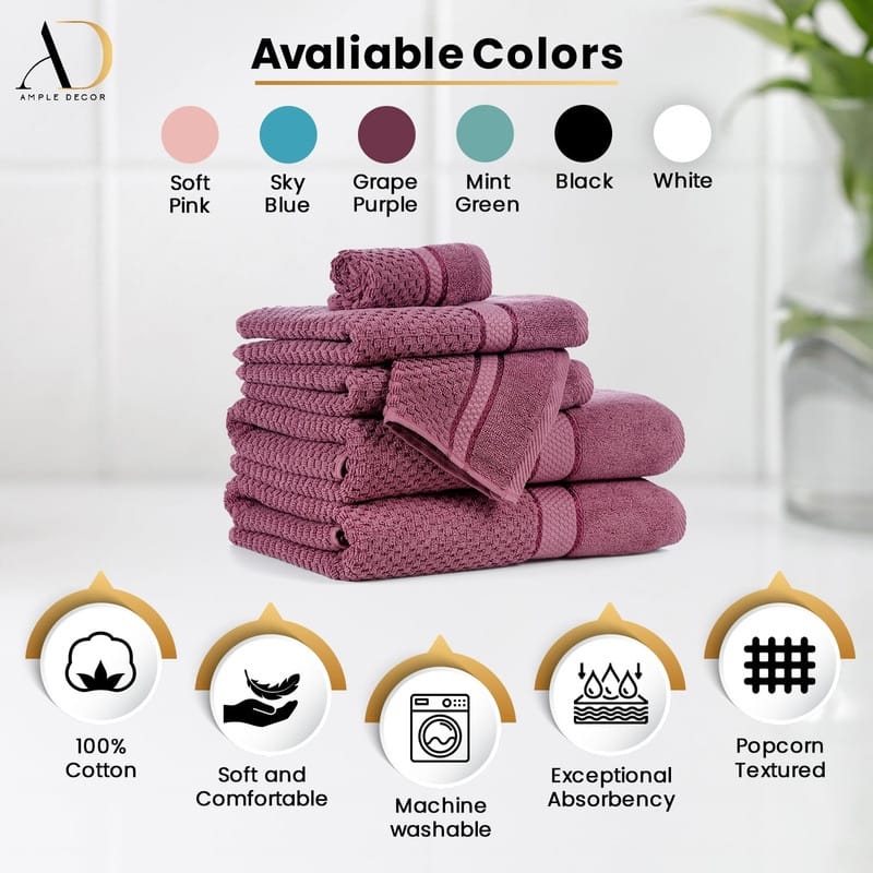 Pure Cotton 600 GSM Absorbent Washcloths 12x12 Inch by Ample Decor - 5 Pcs
