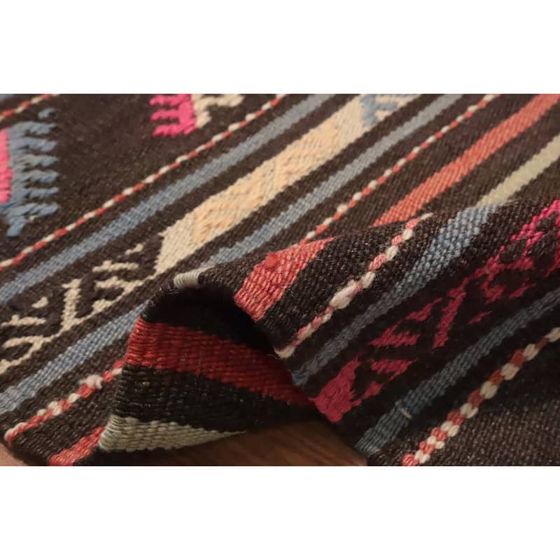 Hand Woven Oriental 100% Wool Carpet Southwestern Tribal Multi-Colored Kilim Area Rug - 7' 10'' X 6' 5''