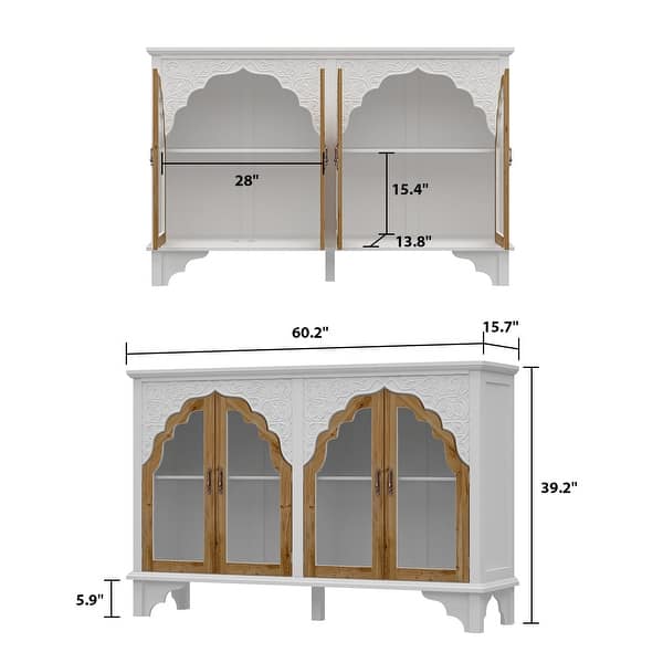 American Retro Solid Wood Carved White Buffet Cabinet Sideboard White ...