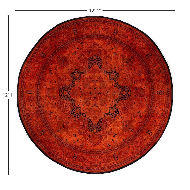 Overdyed One-of-a-Kind Hand-Knotted Area Rug - Orange - 12' 1" x 12' 1"