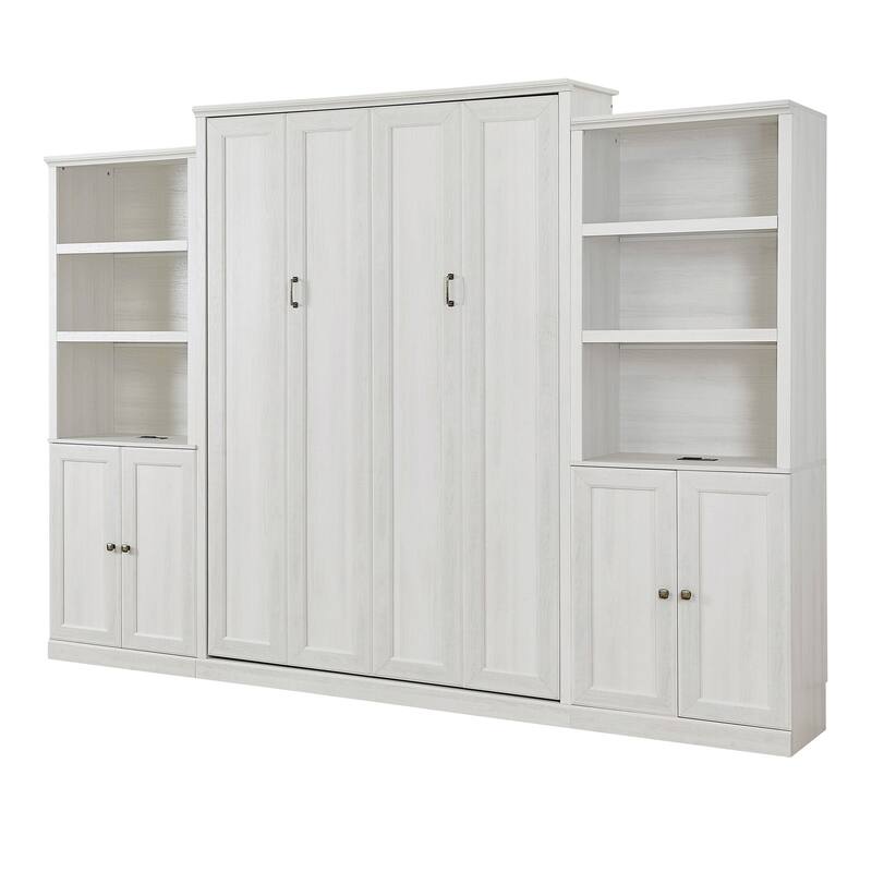 Half Self-Close and Open Murphy Bed with 2 Side Cabinet Storage Shelf