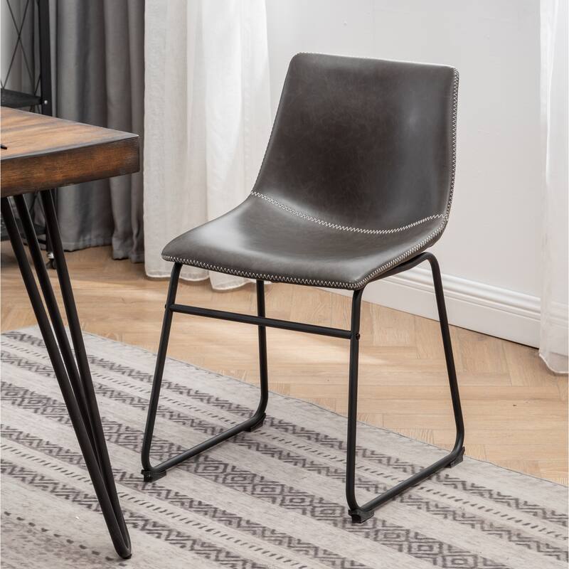 Industrial Style 7-Piece Dining Set with Rectangular Table and 6 Faux Leather Upholstered Dining Chairs