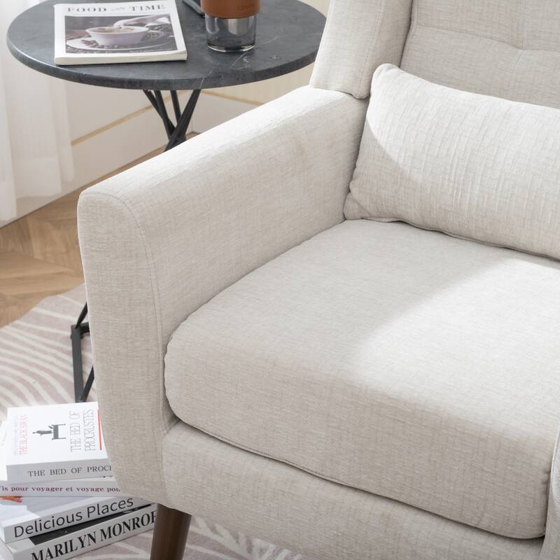 Chenille Modern Accent Chair with Wooden Legs and Mid-Century Lounge Chair (275lb Capacity)