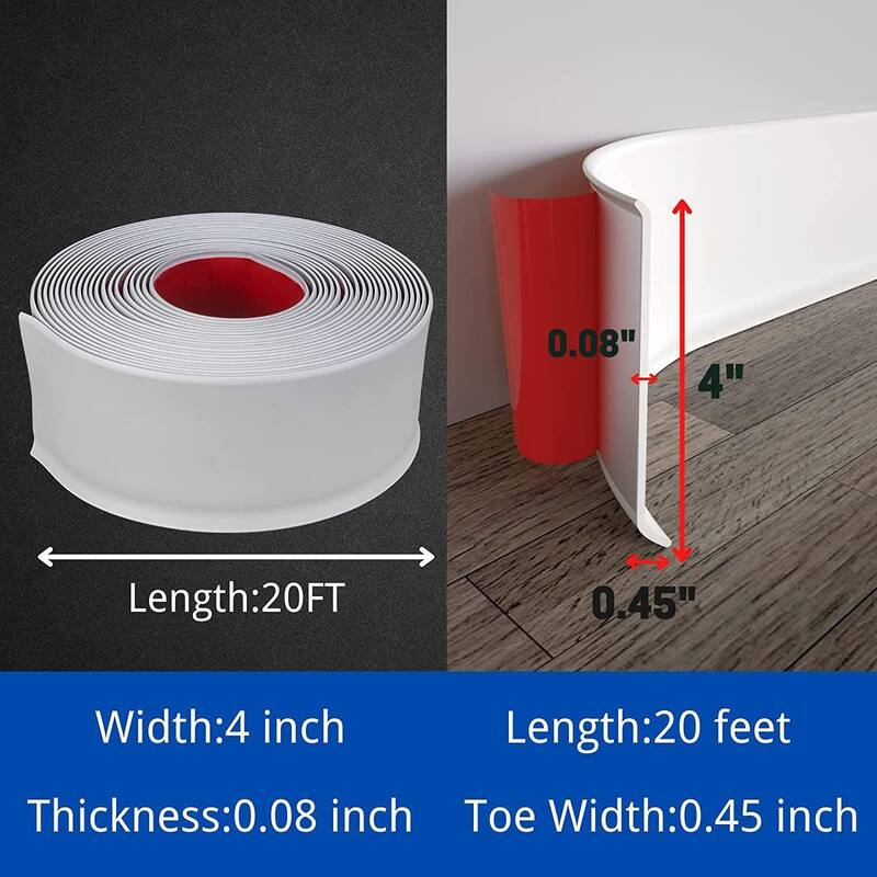 4in x 40ft Self-Adhesive PVC Flexible Baseboard Moulding Trim
