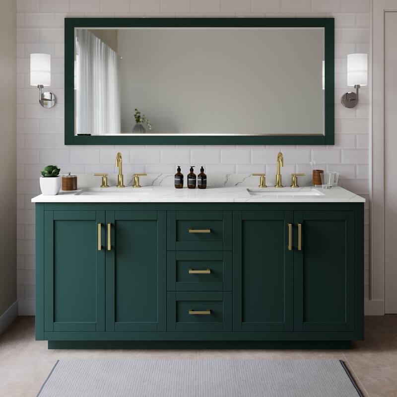 Wyndham Collection WCF292972D-QTZ-US3MXX Miranda 72" Free Standing - Green / Giotto Quartz Top / Brushed Gold Hardware
