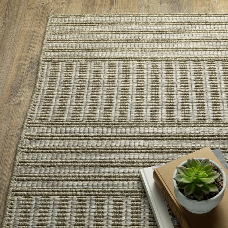 Vista Home Tangelo Woven Stripe Tan/Brown Ultimate Performance Rug.