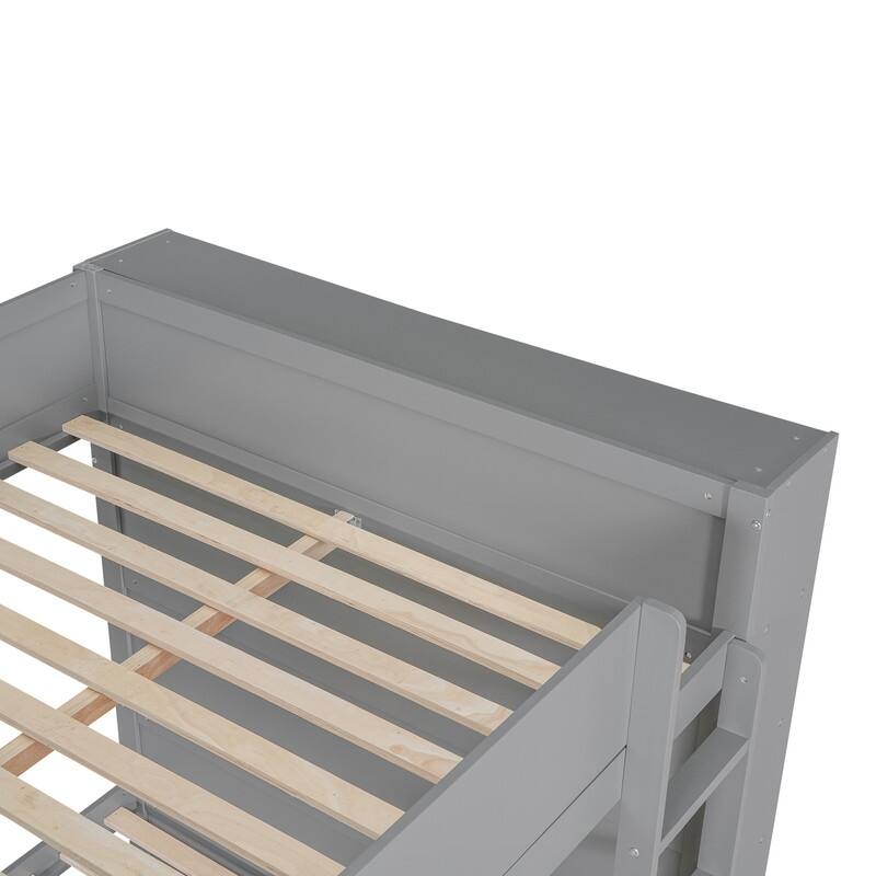 Full over Full Bunk Bed With 2 Drawers and Multi-layer Cabinet, White