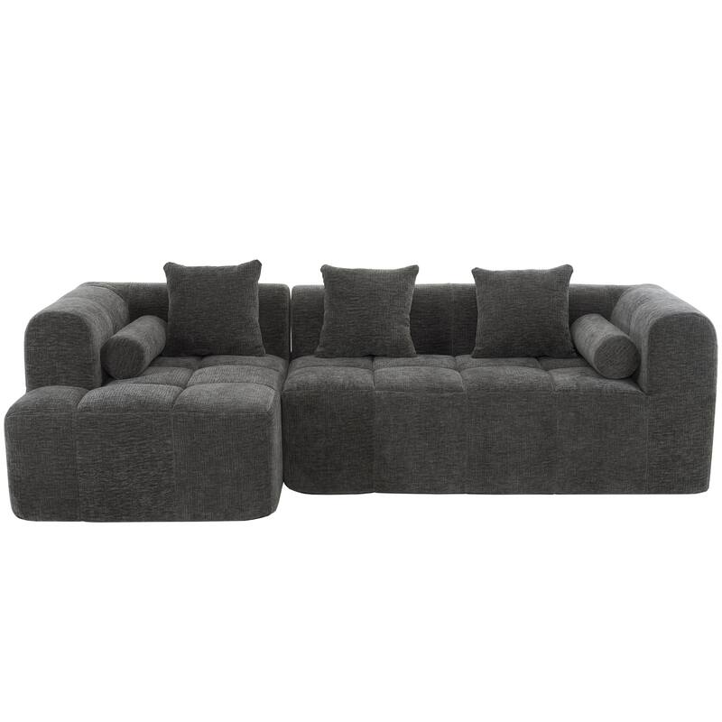 Full-Compressed Sectional Sofa with L-Shape Chaise, Modular 3 Seater Sectional Sofa, Upholstered Sofa with Side Pockets