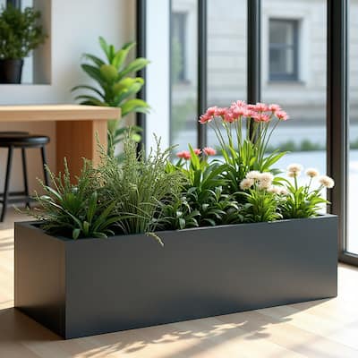 Metal Movable Planter Box with Trellis Privacy Screen Planter Box with Lockable Wheels