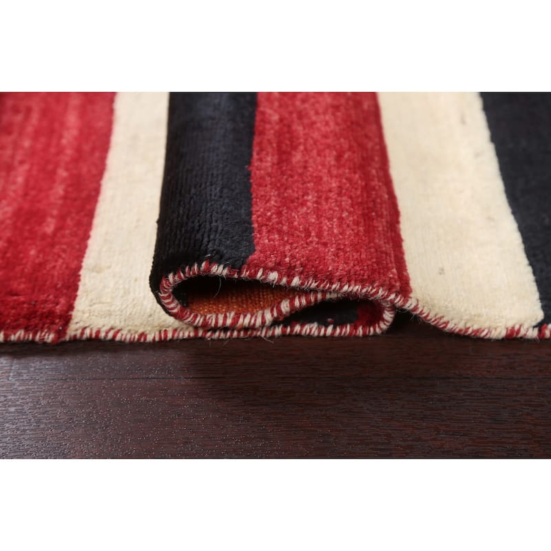 Contemporary Gabbeh Kashkoli Wool Area Rug Hand-knotted Striped Carpet - 2'2" x 3'0"