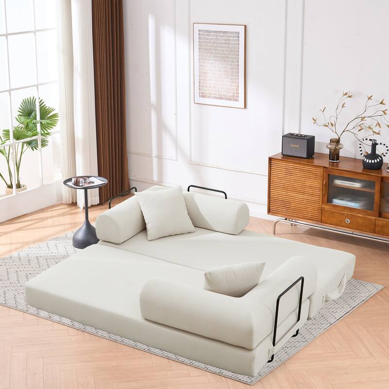Convertible Sofa Bed, Folding Floor Couch Loveseat with Pillows, Corduroy Multi‑Mode Lounger, Sleeper Mattress