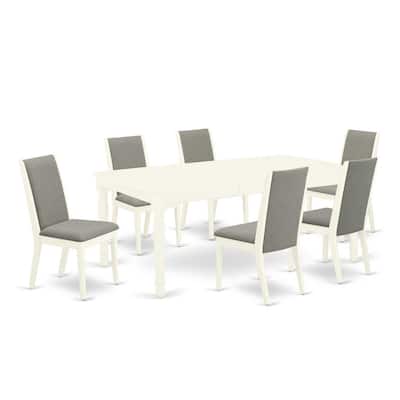 Gothic Grace 7-Piece Dining Set - Rectangular Table & 6 Parson Chairs - Linen White & Shitake Finish - 78