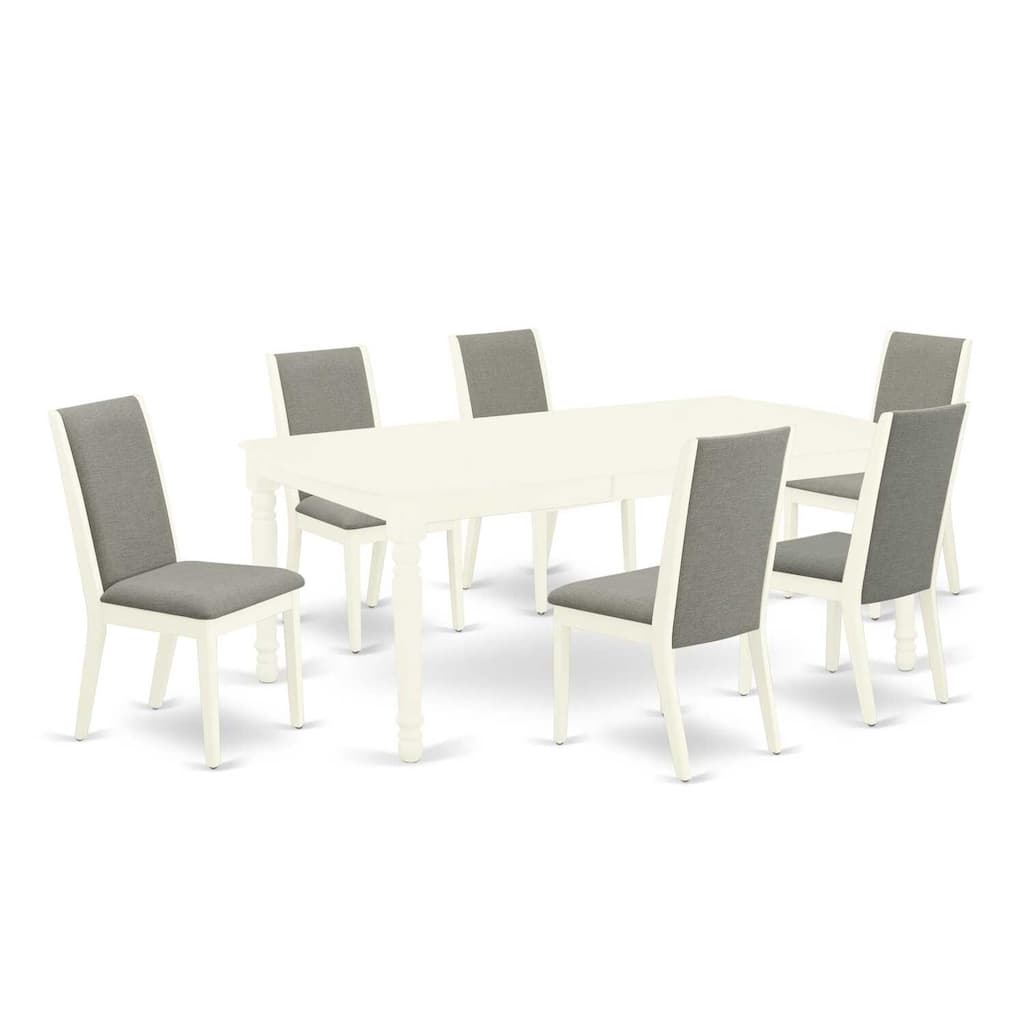 Gothic Grace 7-Piece Dining Set - Rectangular Table & 6 Parson Chairs - Linen White & Shitake Finish - 78