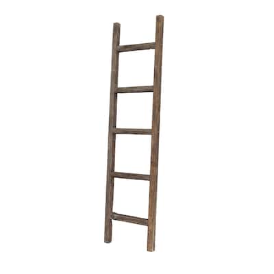 5 Step Rustic Espresso Gray Wood Ladder Shelf - 60" x 15"