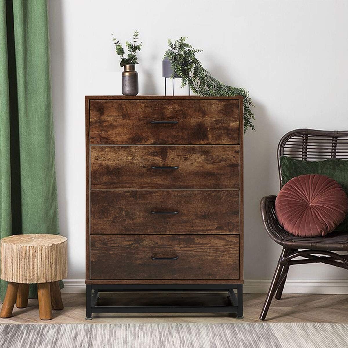 Chest of Drawers Industrial Tall Dresser with 4 Drawers Wood