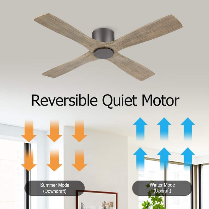 MLiAN 48" 4 Blades Indoor DC Flush Mount Ceiling Fan with Remote