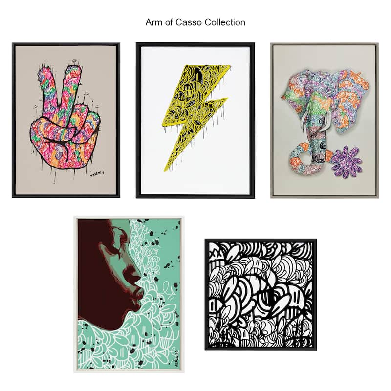 Kate and Laurel Sylvie Peace Sign Framed Canvas by Arm of Casso