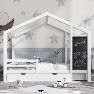 Full House Bed with Blackboard and Drawers, Two Assembly Options