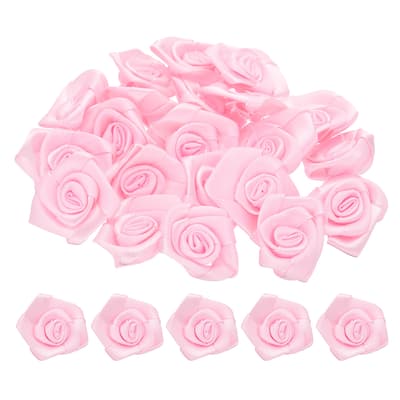 50pcs 3cm Ribbon Roses for Crafts Artificial Fabric Flowers