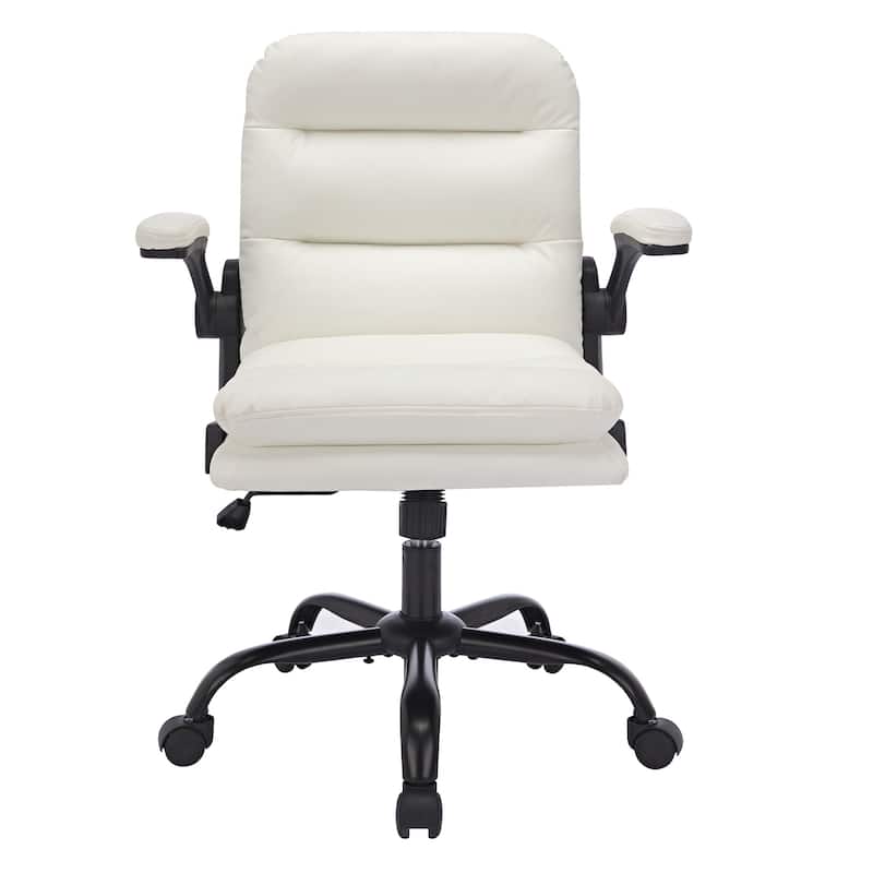 PU Leather Ergonomic Home Office Chair, Thick Padding Swivel Executive Computer Desk Chair with Upholstered Flip-up Arms