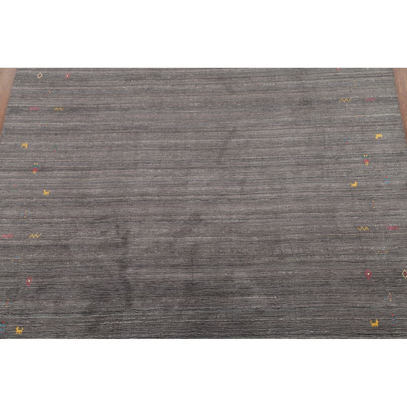 Gray Gabbeh Rug Hand-Knotted Tribal Oriental Wool Carpet - 7'10"x 9'7"