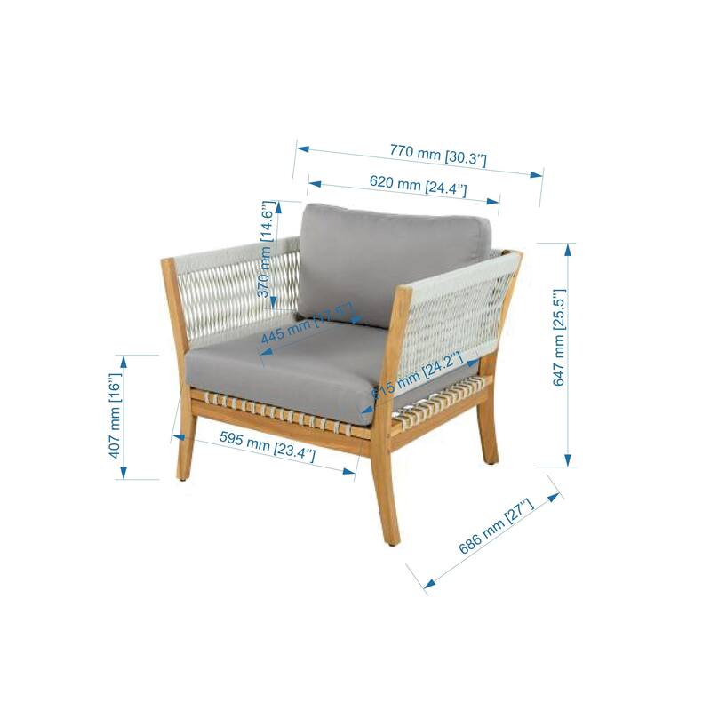 Christopher Knight Home - Modern Outdoor Acacia Wood Patio Lounge Chair with Woven Rope Accents and Weather-Resistant Cushions