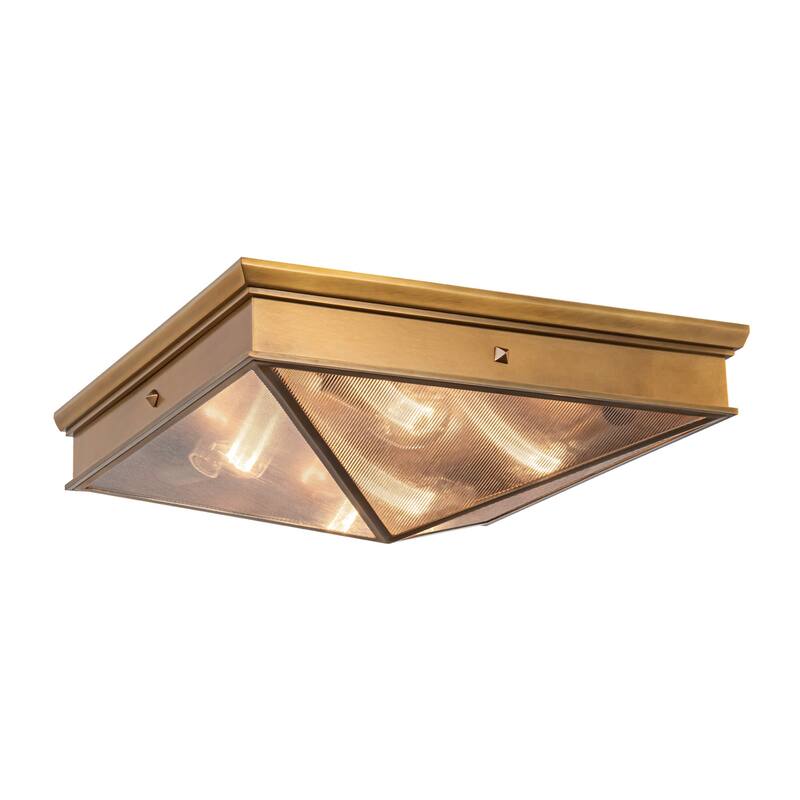 Alora Lighting FM332919 Cairo 4 Light 19" Wide Flush Mount Square - Vintage Brass / Clear Ribbed Glass