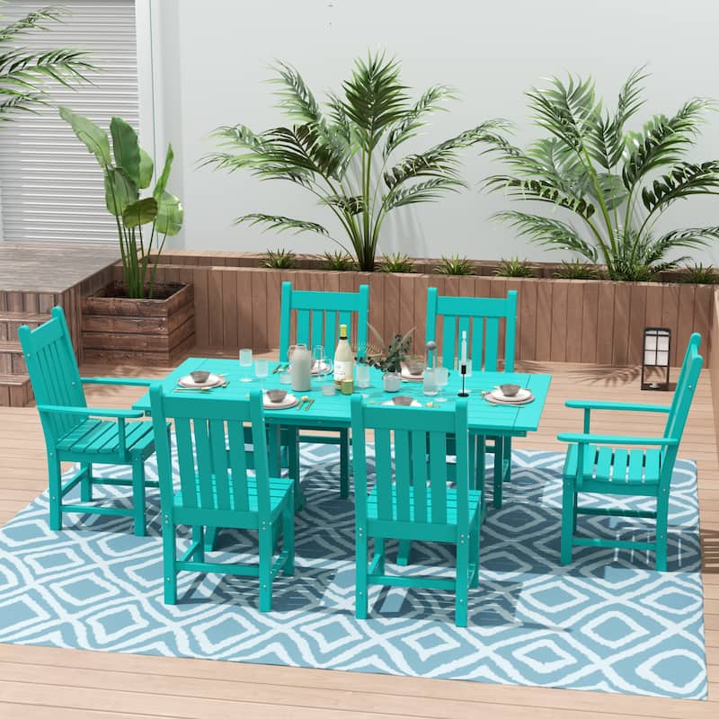 Laguna Hdpe All Weather Outdoor Patio Dining Set with Rectangle Table, Side Chairs (7-Piece Set) - Turquoise