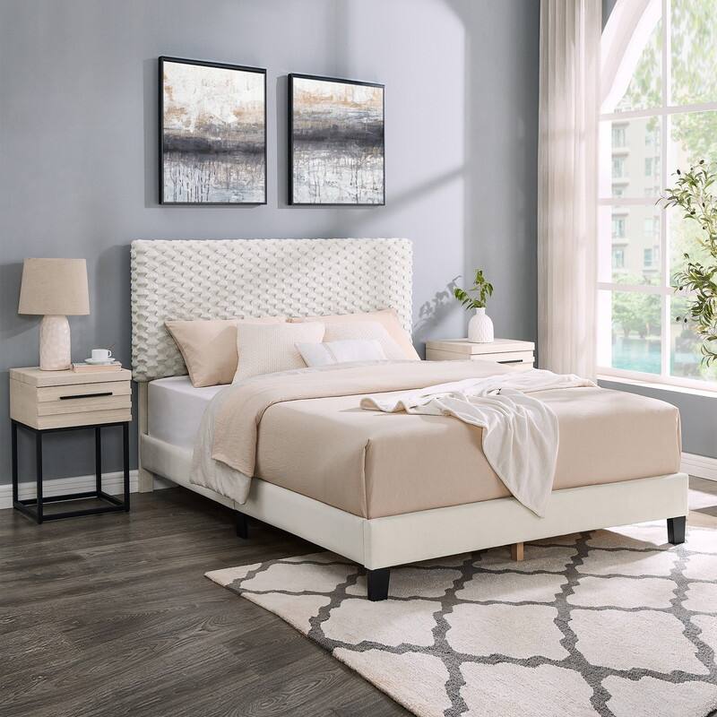 2/3-Piece Bedroom Set, Plush 3D Upholstered Bed with 1/2 Nightstands, Full