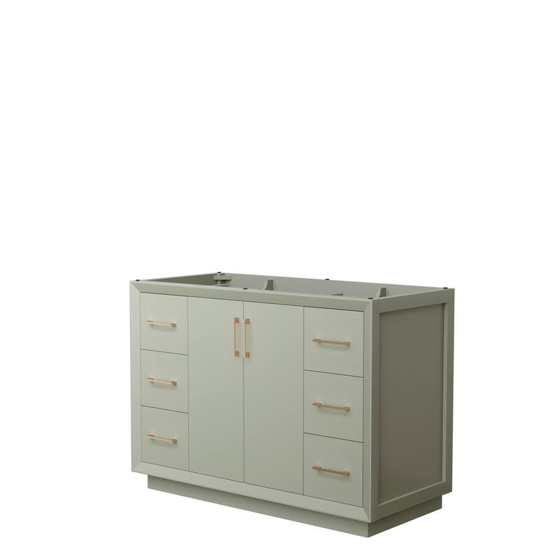 Strada 48-Inch Single Vanity Cabinet - Light Green, Satin Bronze Trim, No Top
