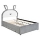 preview thumbnail 42 of 46, Upholstered platform bed with headboard with shelves and drawers