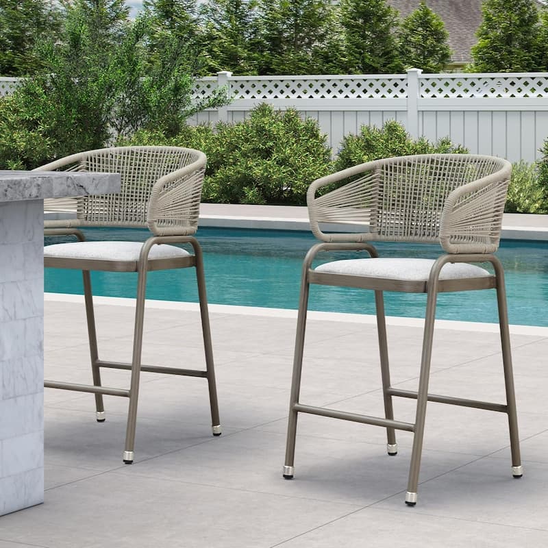 PURPLE LEAF Outdoor Dining Chairs Set of 2 Patio Bar Stools - N/A - Champagne-counter stool