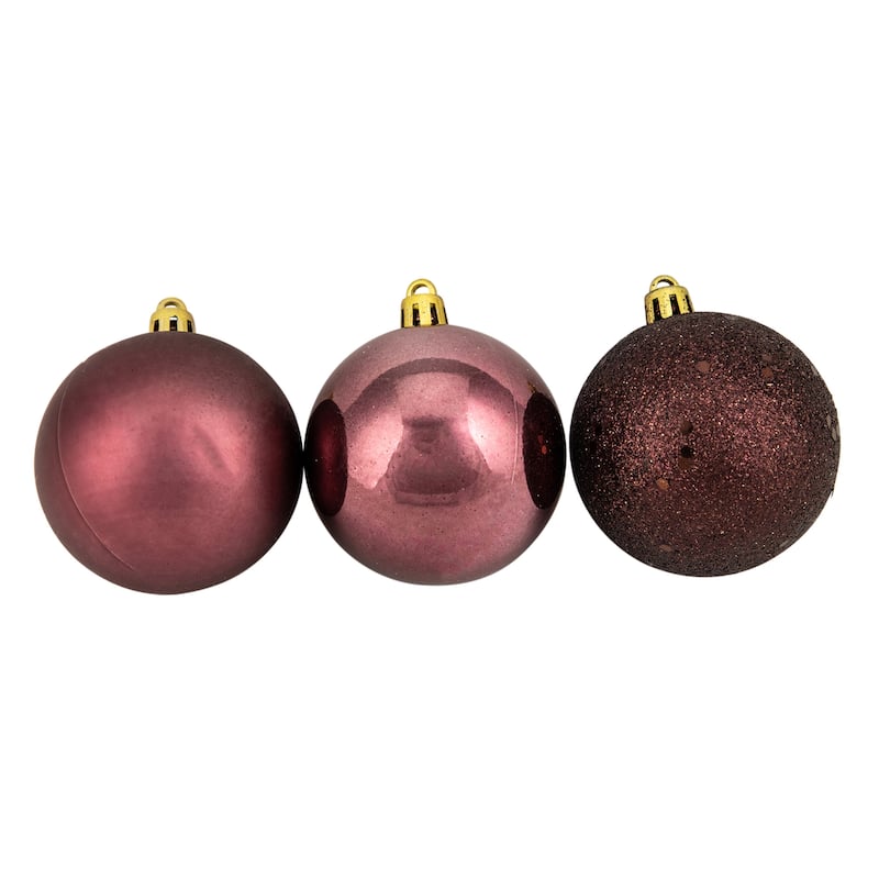 60ct Pink/Mulberry/Silver/White Shatterproof 3-Finish Ornaments 2.5"