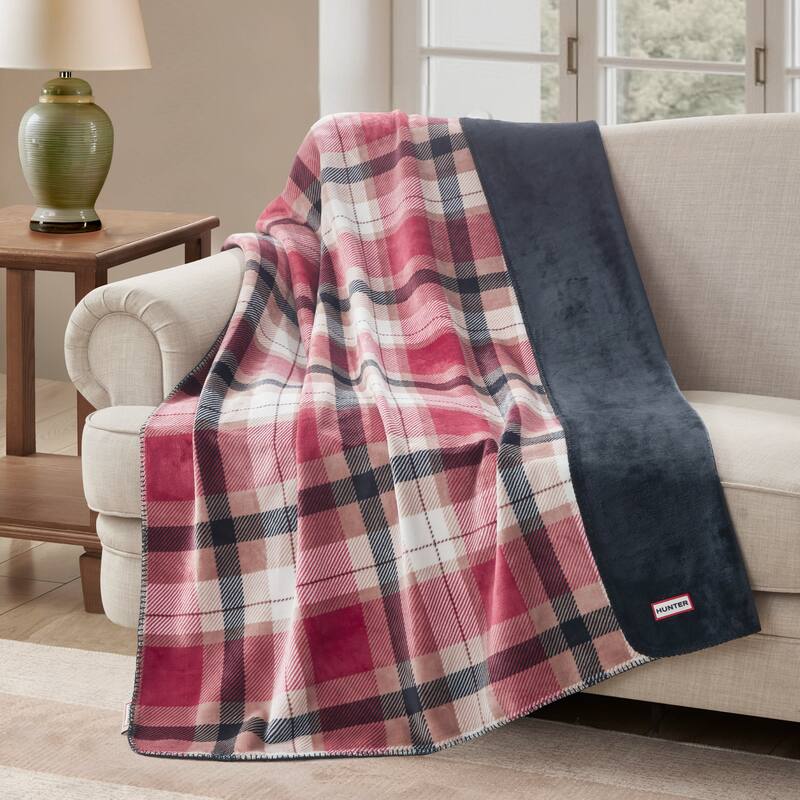 Hunter Reversible Plaid Plush Throw Blankets - 50"X70" - Garnet Red