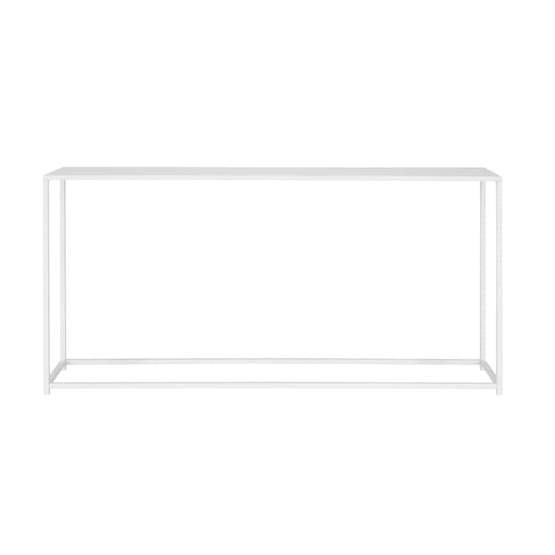 Eme 56 Inch Console Table, Rectangular Top, White Finish Metal Frame