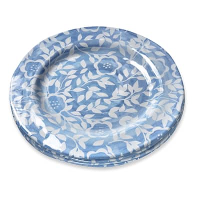 9"x9" Cottage Blue White Flower Melamine Dinnerware Salad Plate Dishwasher Safe Indoor Outdoor Blue