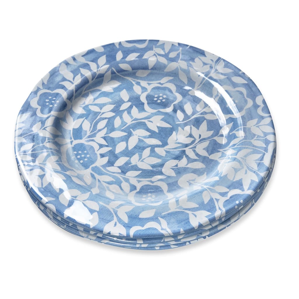 9"x9" Cottage Blue White Flower Melamine Dinnerware Salad Plate Dishwasher Safe Indoor Outdoor Blue