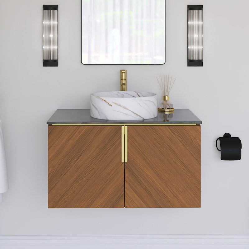 Wall-Mounted Bathroom Vanity with Stone White Ceramic Sink - 29.92'' x 19.69'' x 20.9''