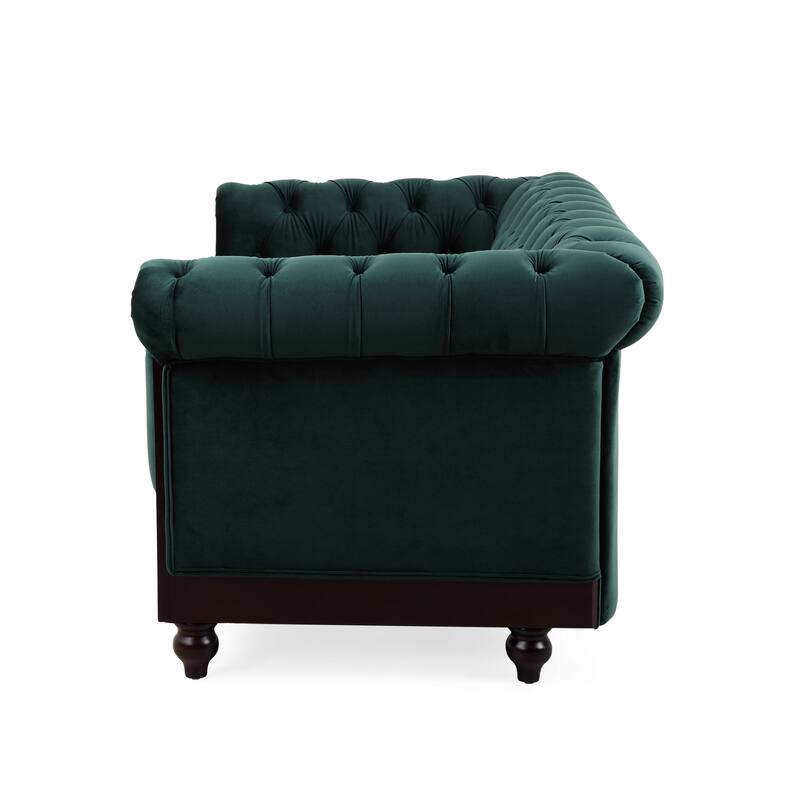 59.44" Velvet Chesterfield Loveseat Sofa with Rolled Arms, Tufted Backrest and 600LB Capacity