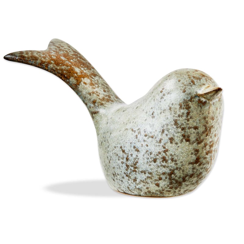 Long Tail Stoneware Bird Figurine - Gray Ceramic Decorative Animal Object, 3.5" H x 6.5" L x 2.75" W, Easy to Clean