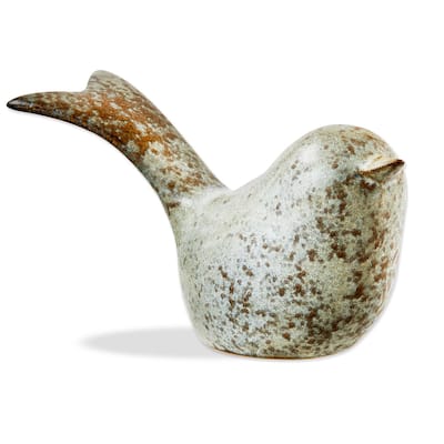 Long Tail Stoneware Bird Figurine - Gray Ceramic Decorative Animal Object, 3.5" H x 6.5" L x 2.75" W, Easy to Clean
