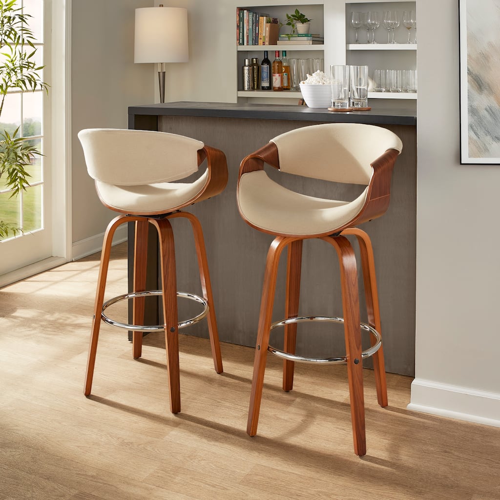 Carson Carrington Sauda 30" Fixed-Height Bar Stool with Bent Wood Legs and Round Footrest (Set of 2)